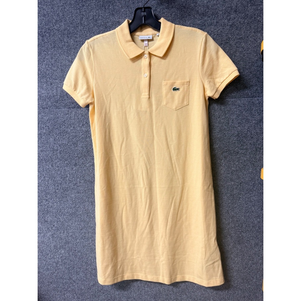 Lacoste Girls Sesame Yellow Pique Cotton Polo Dress Size 14A XL 447066-Y93